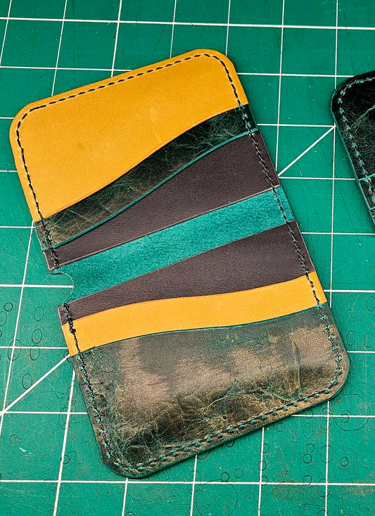 Minimalist Bi-Fold Wallet - Marbled Green & Matte Yellow Colorblock