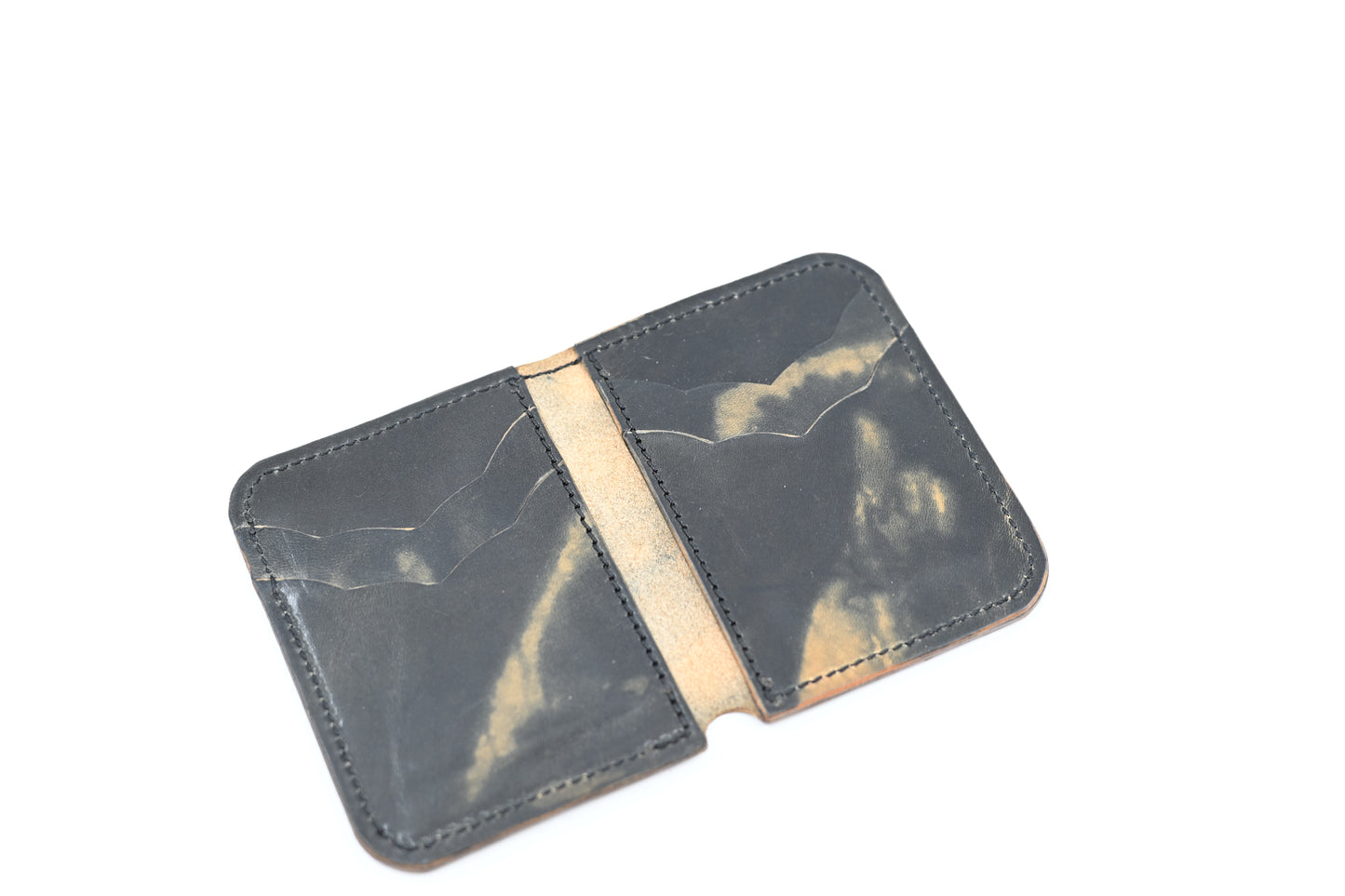 Minimalist Bi-Fold Wallet - Marbled Black Leather