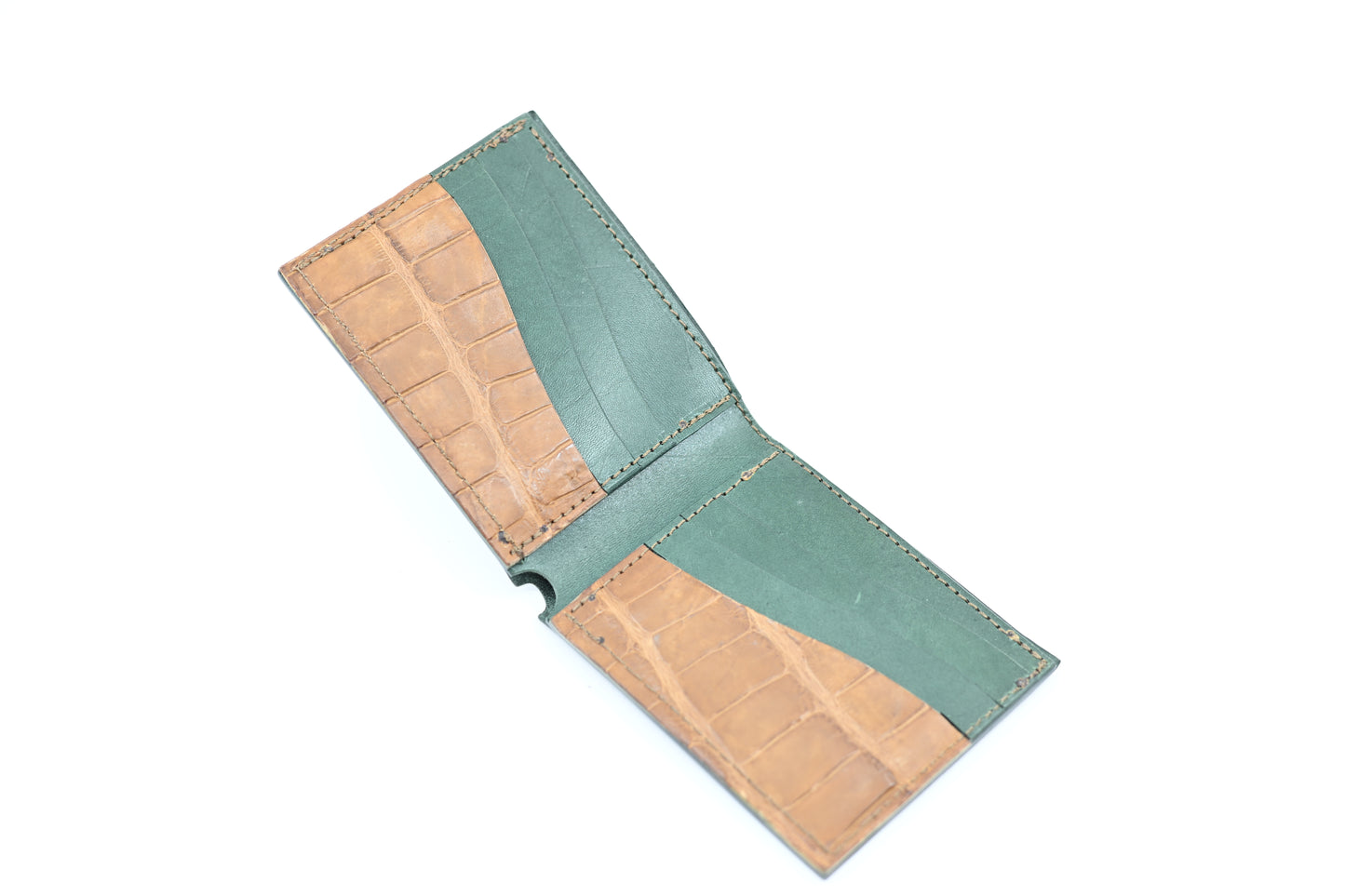 Traditional Bi-Fold Wallet - Green/Cognac