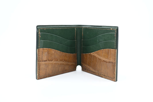 Traditional Bi-Fold Wallet - Green/Cognac
